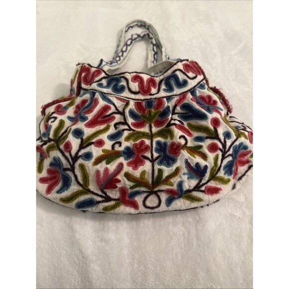 Mitra Wool Embroidered Flowers Purse Shoulder Bag Boho Chic Nepal Sustainable - Picture 8 of 13